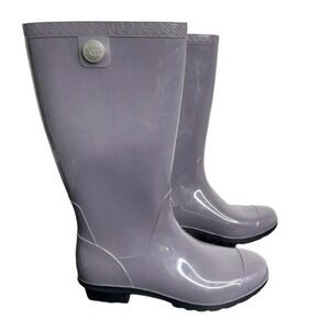 UGG Shaye Grey Glossy Tall Waterproof Rain Boots Womens 7